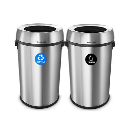 ALPINE INDUSTRIES Trash Can, Stainless Steel Brushed, Stainless Steel/Plastic ALP470-65L-R-T